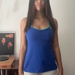 Tank Top Athletic Built-In Bra Criss Cross Back Blue Green Size M‎
